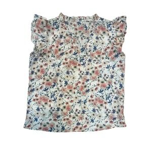 LONESS Floral Ruffle Sleeve Blouse V-Neck Top Casual Summer Medium